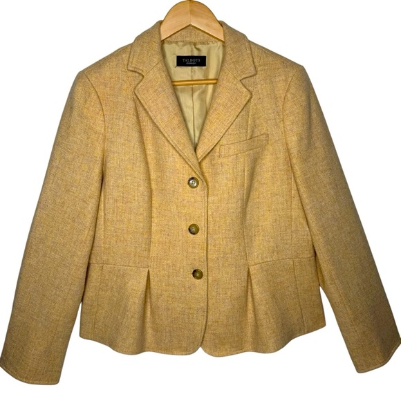 Talbots Women’s Pastel Yellow Pleated Button 100% Wool Blazer Women’s Size 1X - Picture 1 of 16
